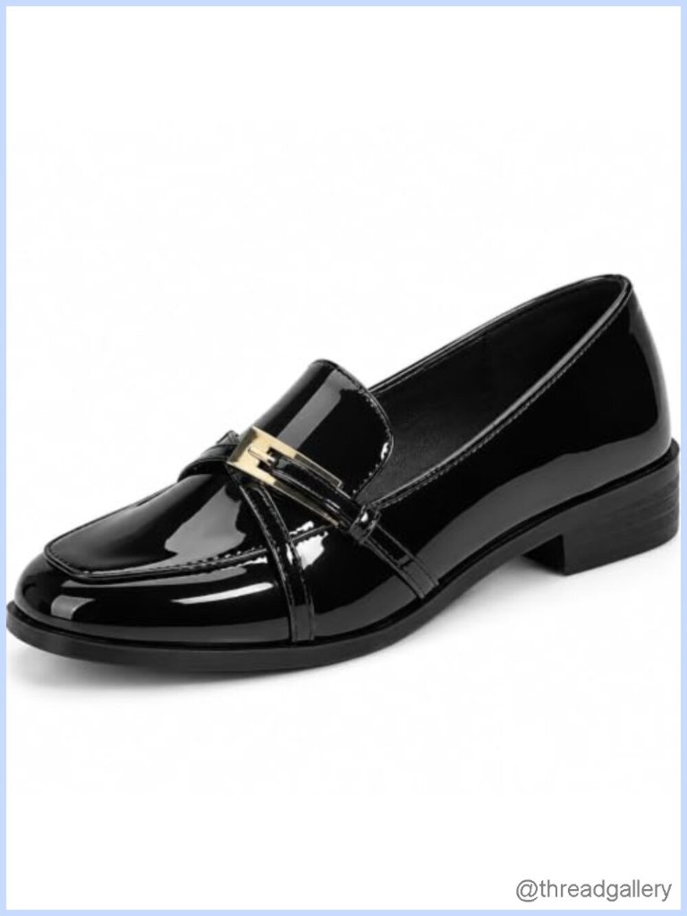 Women's Patent Leather Square Toe Low Chunky Heel Loafers Slip-On Work Dress
